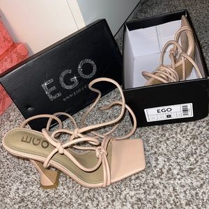 Nude Lace up Square Toe Heels (Ego Official)